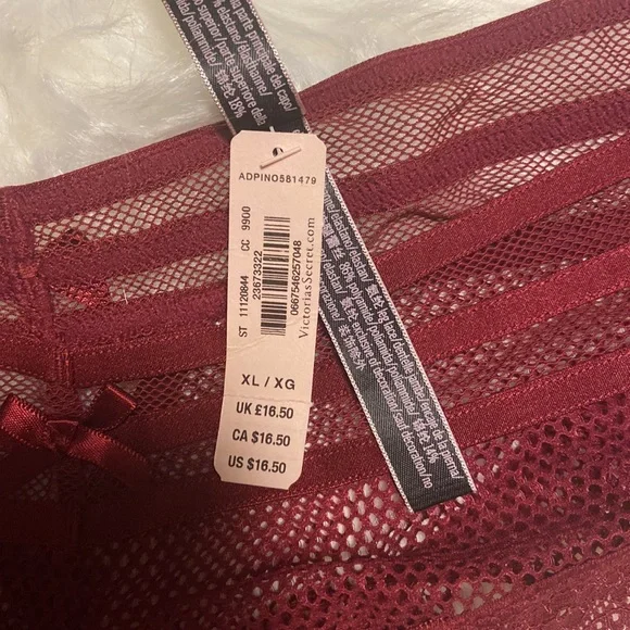 VS NWT Victoria’s Secret cheeky burgundy fishnet mesh bow panties size XL S - Picture 6 of 6